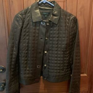 Gorgeous Quilted Siena Studio dark olive green leather jacket.